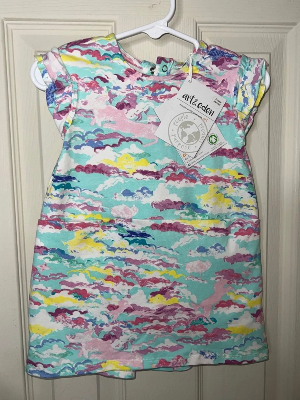 Art & Eden Kinsley Cloud Print Dress w/ shorts Multi-color Pastel Palette 9-12M